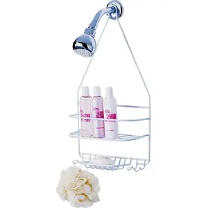 Simple Spaces SS-SC-25-PE-3L Shower Caddy, 2-Shelf, Steel, 10 in OAW, 19 in OAH, 4-1/4 in OAD, 10 lb White