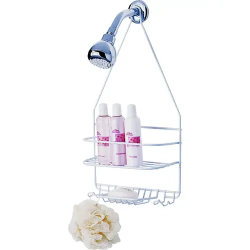 Shower Caddy, 2-Shelf, Steel, 10 in OAW, 19 in OAH, 4-1/4 in OAD, 10 lb White