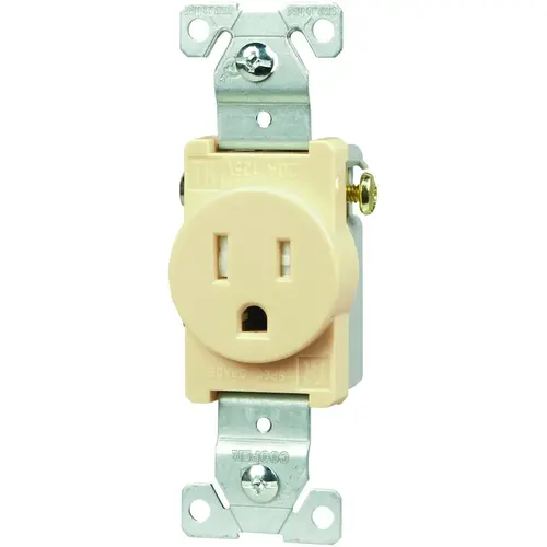 Single Receptacle, 2 -Pole, 125 V, 15 A, Side Wiring, NEMA: NEMA 5-15R, Ivory Single Receptacle, 2 -Pole, 125 V, 15 A, Side Wiring, NEMA: NEMA 5-15R, Ivory