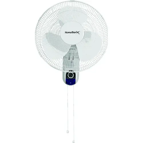 Wall-Mount Fan, 120 V, 16 in Dia Blade, 3-Blade, Plastic Blade, 3-Speed, White Wall-Mount Fan, 120 V, 16 in Dia Blade, 3-Blade, Plastic Blade, 3-Speed, White