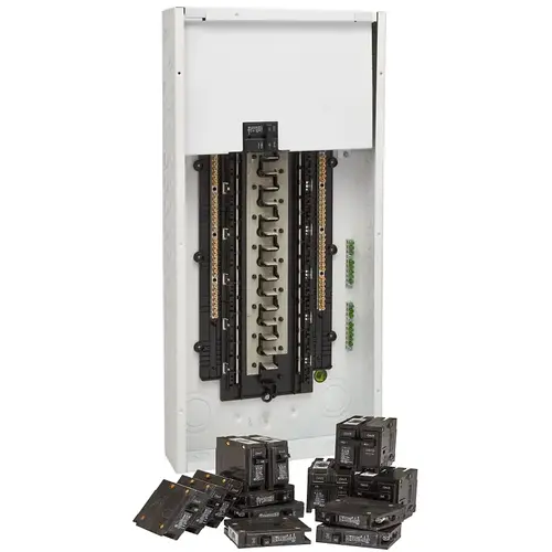 Load Center, 100 A, 30 -Space, 60 -Circuit, Combination, Plug-In Main Breaker, Type BR, White