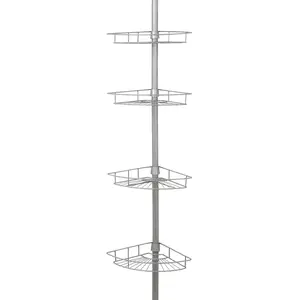 Zenna Home 2156NN Corner Tension Pole Shower Caddy, 8 in OAL, 11-1/2 in OAW, 4-Shelf, Steel, Satin Nickel