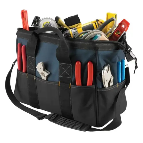 Tool Works Series Large Tote Bag, 8-1/2 in W, 16 in D, 10 in H, 22-Pocket, Nylon, Black