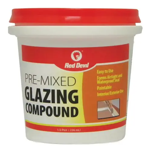 Glazing Compound, Solid, Mild, Off-White, 0.5 pt Tub