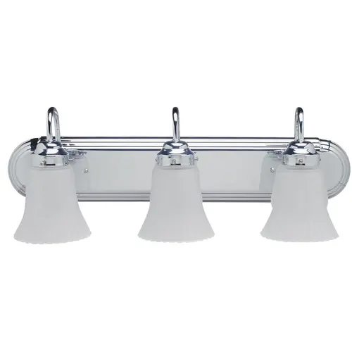 Vanity Light Fixture, 60 W, 3-Lamp, A19 or CFL Lamp, Steel Fixture, Chrome Fixture Vanity Light Fixture, 60 W, 3-Lamp, A19 or CFL Lamp, Steel Fixture, Chrome Fixture