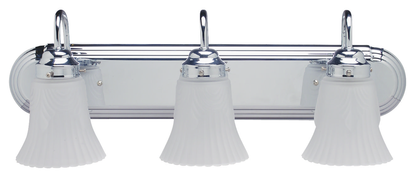 Boston Harbor RF-V-028-CH Vanity Light Fixture, 60 W, 3-Lamp, A19 or CFL Lamp, Steel Fixture, Chrome Fixture