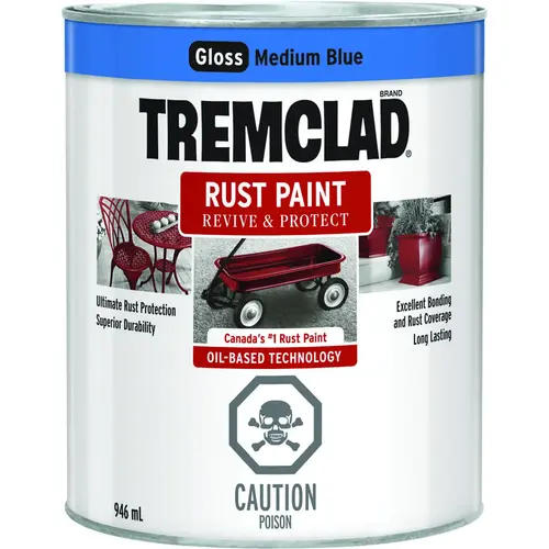 TREMCLAD Rust Paint, Gloss, Blue, 946 mL, Can TREMCLAD Rust Paint, Gloss, Blue, 946 mL, Can