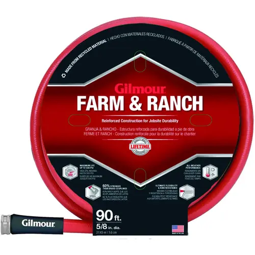 Farm / Ranch Hose, 90 ft L, Rubber Farm / Ranch Hose, 90 ft L, Rubber