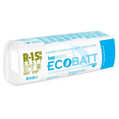 Kraft Faced Batt Insulation, 93 in L, 15 in W, R15 R-Value, Fiberglass, Brown