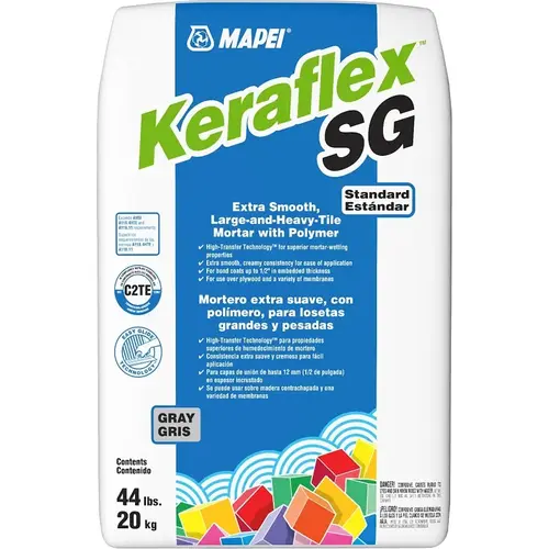 Keraflex SG Series Large and Heavy Tile Mortar with Polymer, Gray, Solid, 44 lb Bag Keraflex SG Series Large and Heavy Tile Mortar with Polymer, Gray, Solid, 44 lb Bag