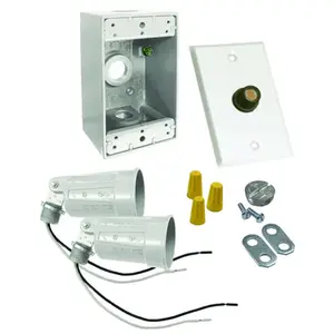 Hubbell 5883-6 Flood Light Kit, Dusk-to-Dawn, Metal, White, For: 2-Lampholders, Box, Cover and Photocell