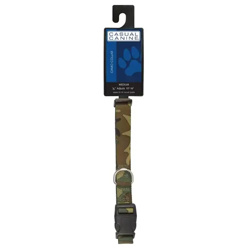 Dog Collar, D-Ring Link, 18 to 26 in L Collar, 1 in W Collar, Nylon, Green Camo Dog Collar, D-Ring Link, 18 to 26 in L Collar, 1 in W Collar, Nylon, Green Camo