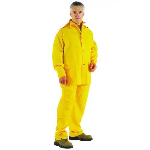 Rain Suit, 3XL, 31-1/2 in Inseam, Polyester, Hi-Viz Yellow, Comfortable Oxford Polyester Collar Rain Suit, 3XL, 31-1/2 in Inseam, Polyester, Hi-Viz Yellow, Comfortable Oxford Polyester Collar