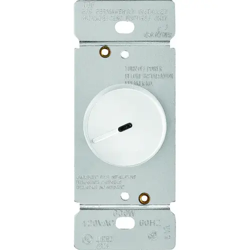 Rotary Dimmer, 120 V, 600 W, Halogen, Incandescent Lamp, 3-Way, White Rotary Dimmer, 120 V, 600 W, Halogen, Incandescent Lamp, 3-Way, White
