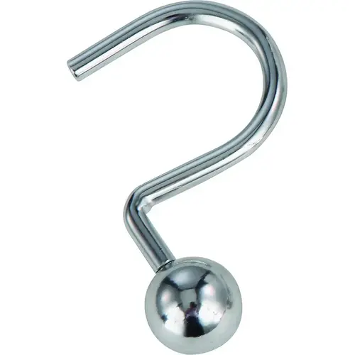 Ball Shower Curtin Hook, 1-1/16 in Opening, Steel, Chrome, 1-3/4 in W, 2-7/8 in H Silver - pack of 12