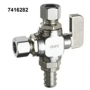 Dahl Brothers 511-PX3-31-31 mini-ball Straight Dual Outlet Valve, 1/2 x 3/8 x 3/8 in Connection, Brass Body Chrome