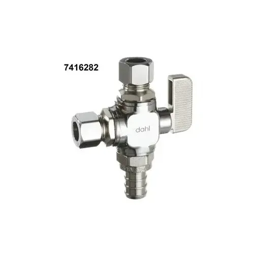 mini-ball Straight Dual Outlet Valve, 1/2 x 3/8 x 3/8 in Connection, Brass Body Chrome