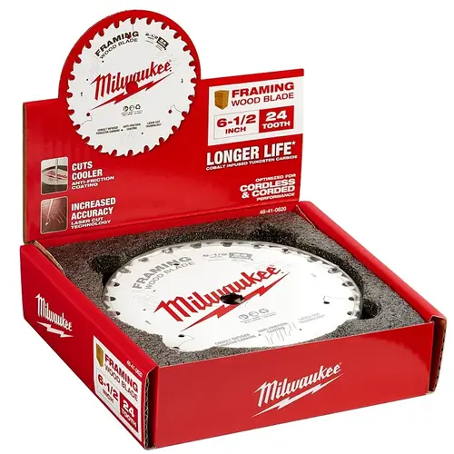 Circular Saw Blade, 6-1/2 in Dia, 5/8 in Arbor, 24-Teeth, Cobalt/Tungsten Carbide Cutting Edge Circular Saw Blade, 6-1/2 in Dia, 5/8 in Arbor, 24-Teeth, Cobalt/Tungsten Carbide Cutting Edge