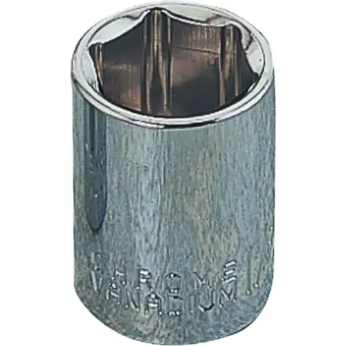 Drive Socket, 9/16 in Socket, 3/8 in Drive, 6-Point, Chrome Vanadium Steel, Chrome Silver
