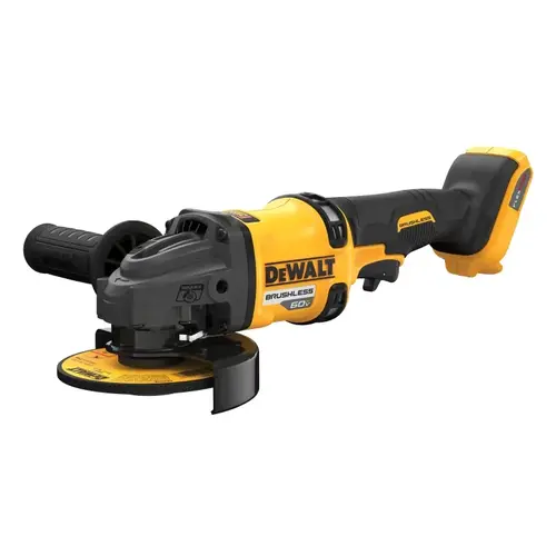 FLEXVOLT Brushless Grinder with Kickback Brake, Tool Only, 60 V, 5/8-11 Spindle, 4-1/2 in Dia Wheel Black/Yellow FLEXVOLT Brushless Grinder with Kickback Brake, Tool Only, 60 V, 5/8-11 Spindle, 4-1/2 in Dia Wheel Black/Yellow