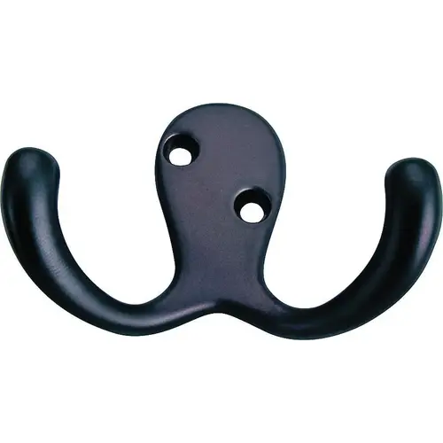 Coat and Hat Hook, 22 lb, 2-Hook, 7/8 in Opening, Zinc, Oil-Rubbed Bronze Black Coat and Hat Hook, 22 lb, 2-Hook, 7/8 in Opening, Zinc, Oil-Rubbed Bronze Black