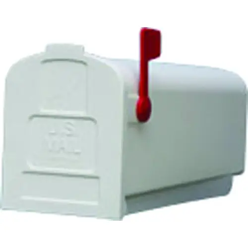 Parson Series PL10W0201 Rural Mailbox, 875 cu-in Capacity, Plastic, 7.9 in W, 19.4 in D, 9.6 in H White
