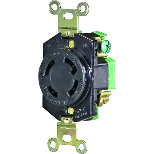 Single Receptacle, 3 -Pole, 125/250 V, 30 A, Back and Side Wiring, NEMA: NEMA L14-30 Black Single Receptacle, 3 -Pole, 125/250 V, 30 A, Back and Side Wiring, NEMA: NEMA L14-30 Black