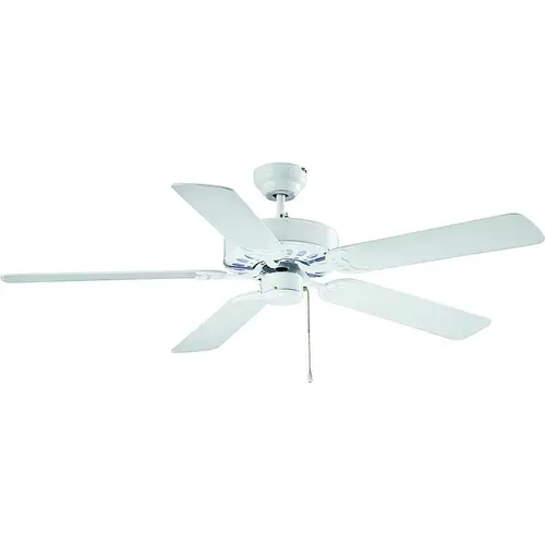 Ceiling Fan, 5-Blade, White Housing, Bleached Oak/White Blade, 52 in Sweep, MDF Blade Ceiling Fan, 5-Blade, White Housing, Bleached Oak/White Blade, 52 in Sweep, MDF Blade