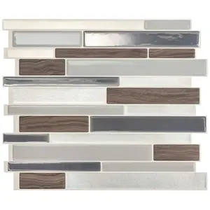 Smart Tiles SM1050-4 Mosaik Series Wall Tile, 11.27 in L Tile, 9.64 in W Tile, Straight Edge, Milano Argento Pattern Brown/Gray - pack of 4