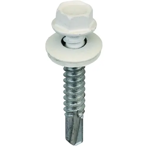 Screw, #14 Thread, Hex Drive, Self-Drilling, Self-Tapping Point, Steel, 250 BAG White Screw, #14 Thread, Hex Drive, Self-Drilling, Self-Tapping Point, Steel, 250 BAG White