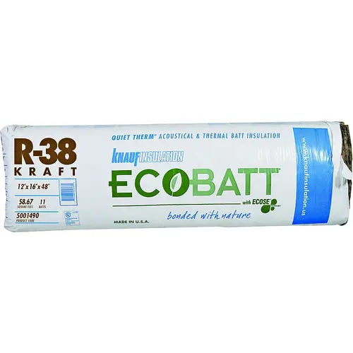 Insulation, 48 in L, 16 in W, R38 R-Value, Fiberglass, Natural Brown - pack of 11