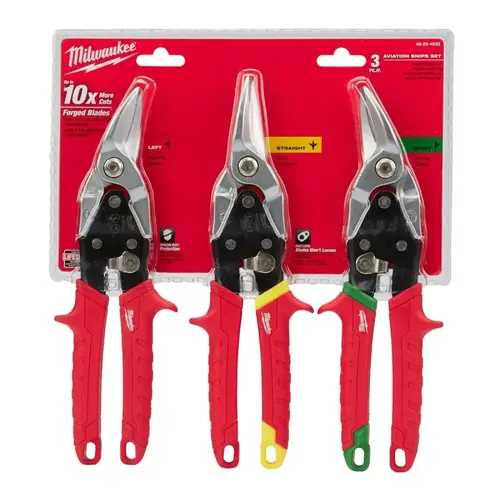 Aviation Snip Set, 10 in OAL, 5 in L Cut, Left, Right, Straight Cut, Steel Blade, Ergonomic Handle Aviation Snip Set, 10 in OAL, 5 in L Cut, Left, Right, Straight Cut, Steel Blade, Ergonomic Handle