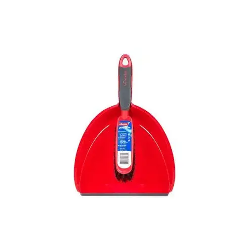 Dustpan, 12.9 in L, 9.2 in W, Plastic, Black/Red