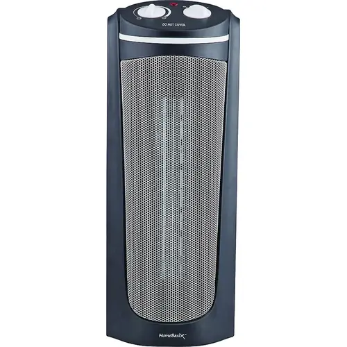 Ceramic Tower Heater, 12.5 A, 120 V, 900/1500 W, 1500W Heating, 2-Heat Settings, Black