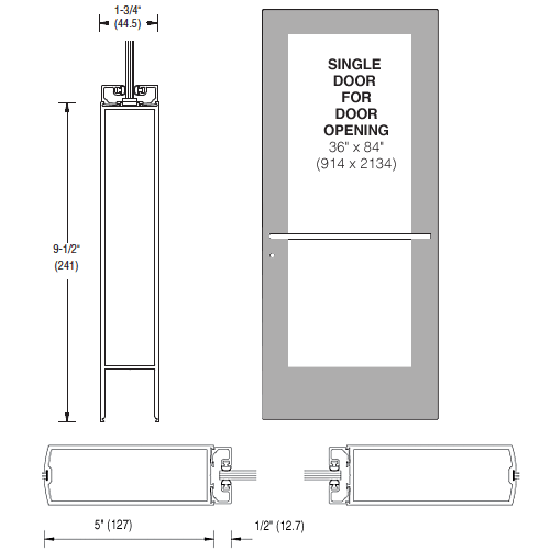CRL-U.S. Aluminum CD51711L036 Clear Anodized 550 Series Wide Stile (RHR) HRSO Single 3'0 x 7'0 Center Hung for OHCC w/Standard Push Bars Complete ADA Door(s) with Lock Indicator, Cyl Guard