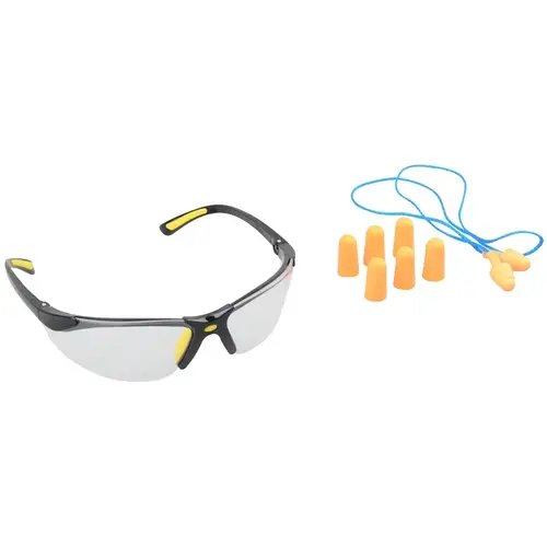 541839 Ear Plugs and Safety Glasses Combo, Unisex, 3.5 x 1.6 in Lens, PC Lens, Half Frame Frame, Black Frame - pack of 10