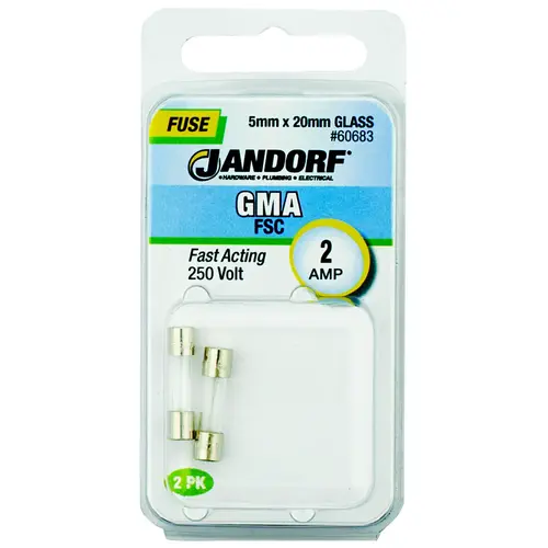 Fast Acting Fuse, 2 A, 250 V, 100 A, 10 kA Interrupt, Glass Body Fast Acting Fuse, 2 A, 250 V, 100 A, 10 kA Interrupt, Glass Body