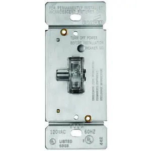 Eaton TI306L-K Toggle Dimmer, 5 A, 120 V, 600 W, CFL, Halogen, Incandescent, LED Lamp, 3-Way, Clear