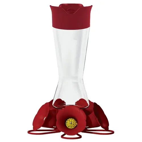 Bird Feeder, 5-Port/Perch, Glass, Red, 10-1/2 in H Bird Feeder, 5-Port/Perch, Glass, Red, 10-1/2 in H