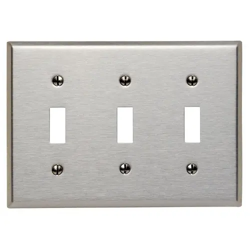 Wallplate, 4-1/2 in L, 6-3/8 in W, 3 -Gang, 430 Stainless Steel, Silver, Satin Wallplate, 4-1/2 in L, 6-3/8 in W, 3 -Gang, 430 Stainless Steel, Silver, Satin