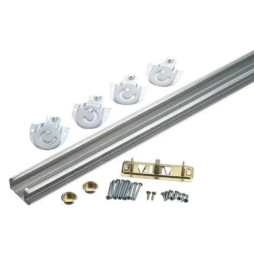 By-Pass Door Hardware Kit, 60 in L Track, Steel, Zinc, Ceiling Mounting By-Pass Door Hardware Kit, 60 in L Track, Steel, Zinc, Ceiling Mounting