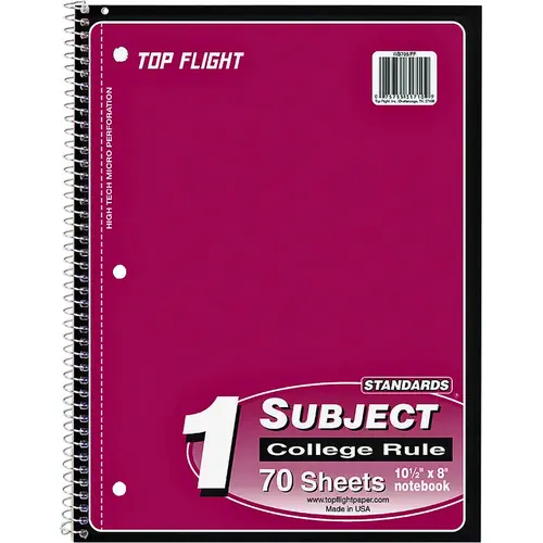 WB705PFW College Rule Notebook, Micro-Perforated Sheet, 70-Sheet, Wirebound Binding