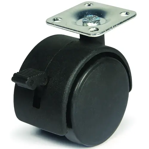 Swivel Caster, 2 in Dia Wheel, Plastic Wheel, Black, 85 lb