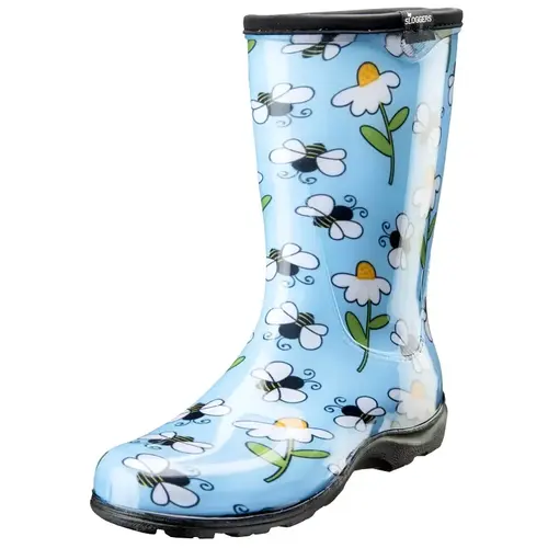 5020BEEBL-6 Rain and Garden Boots, 6, 15-1/2 in W, Bee, Light Blue