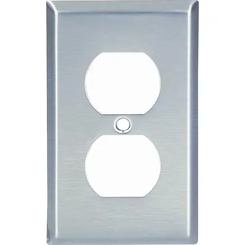 93101-BOX Receptacle Wallplate, 4-1/2 in L, 2-3/4 in W, 1 -Gang, 302 Stainless Steel Brushed Satin