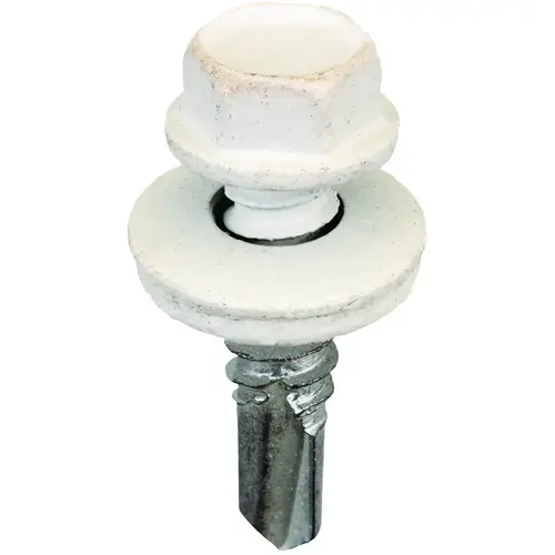 Screw, #14 Thread, Hex Drive, Self-Drilling, Self-Tapping Point, Steel, Powder-Coated White