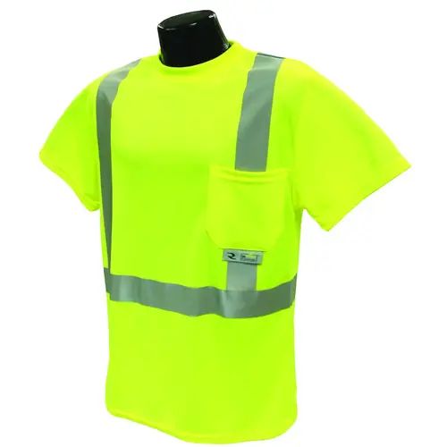 Safety T-Shirt, 2XL, Polyester, Green, Short Sleeve, Pullover Closure Safety T-Shirt, 2XL, Polyester, Green, Short Sleeve, Pullover Closure