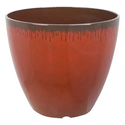Planter, 12 in Dia, Round, Resin, Red, Mocha Drip - pack of 6
