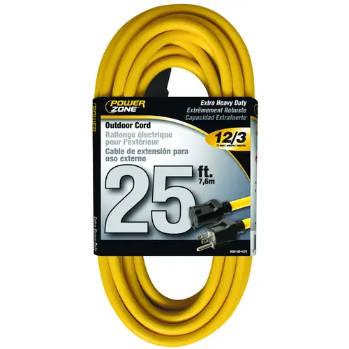 Extension Cord, 12 AWG Cable, 25 ft L, 13 A, 125 V, Yellow Extension Cord, 12 AWG Cable, 25 ft L, 13 A, 125 V, Yellow