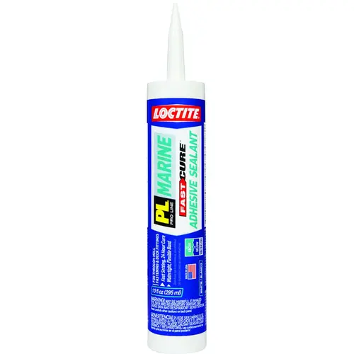 PL Marine Adhesive Sealant, White, 24 hr Curing, 32 to 100 deg F, 10.1 fl-oz Cartridge PL Marine Adhesive Sealant, White, 24 hr Curing, 32 to 100 deg F, 10.1 fl-oz Cartridge